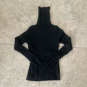 Black Ribbed Turtleneck Sweater